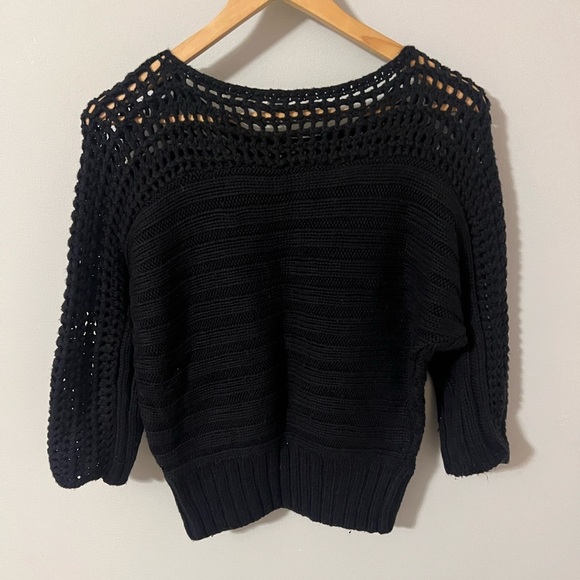 Anthropologie Moth Chatwin Bateau Black Open Knit Sweater XXS - Picture 9 of 11